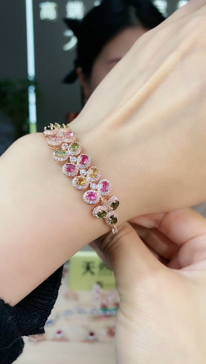 【闪购商品】碧玺手链银S925镶嵌手链