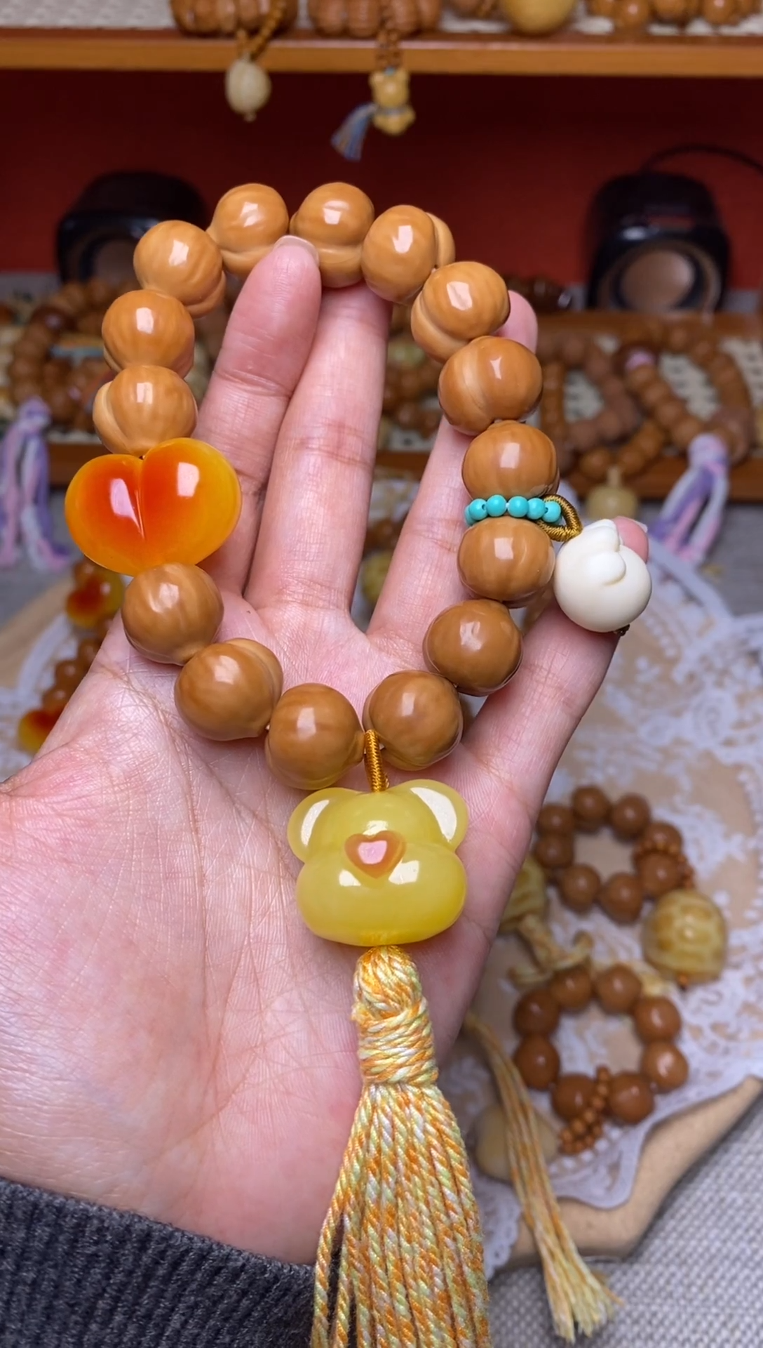 把件猴头核桃全品屁桃➕胖心熊头猫爪蓝卡黄流苏手持【5配饰款】