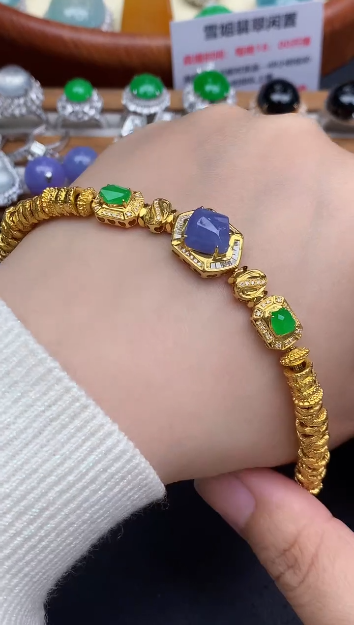 18K金镶嵌手链翡翠744-中国好珍宝