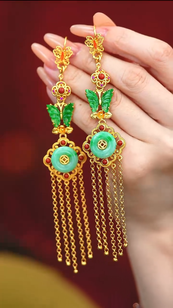 银S925镶嵌翡翠耳坠宝****1新款