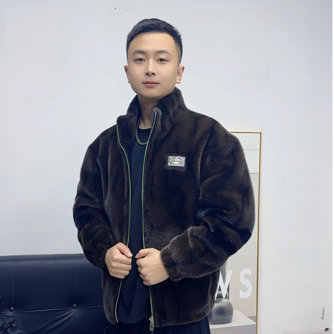 冬季新款加厚潮牌夹克男士必备轻奢毛毛外套男士必备短款休闲翻领