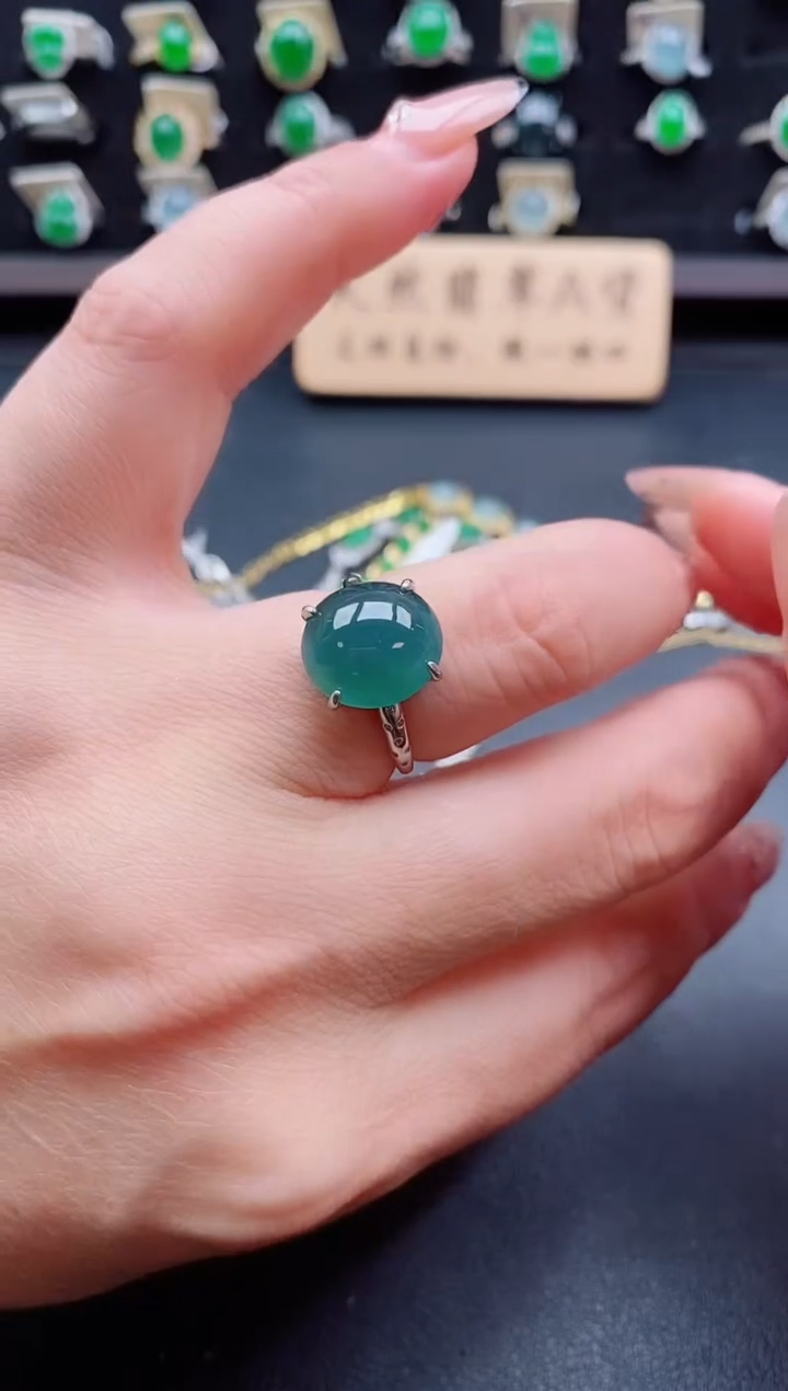 银S925镶嵌戒指翡翠1