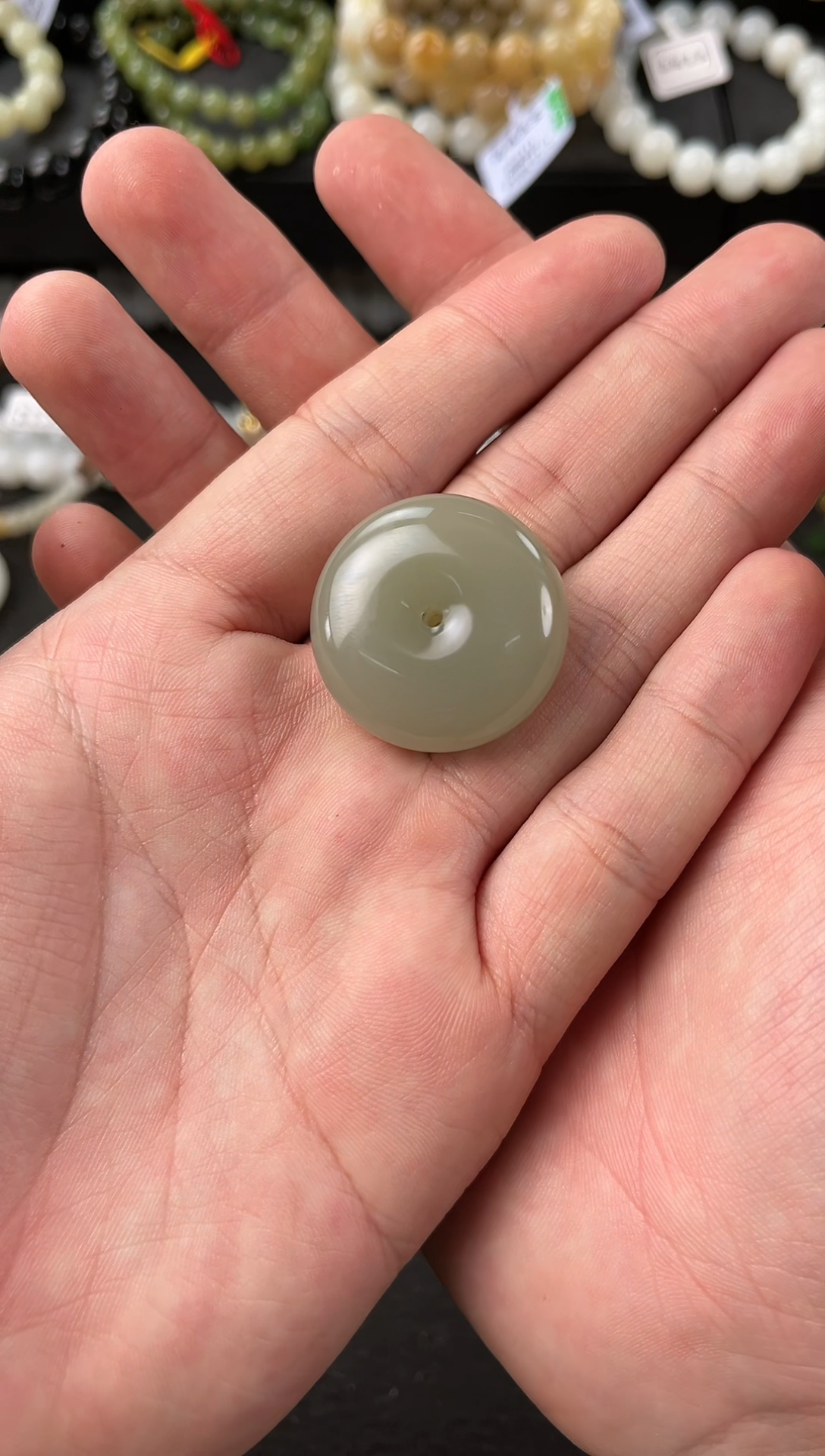 【闪购商品】和田玉平安扣未镶嵌且末青白平安扣微色差