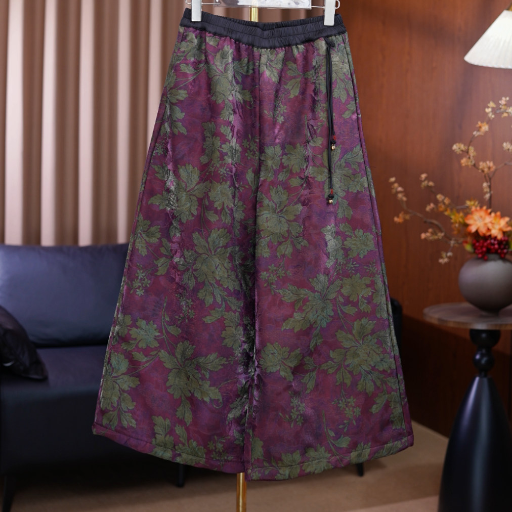 899中式阔腿加绒加厚气质印花复古民族风提花国风