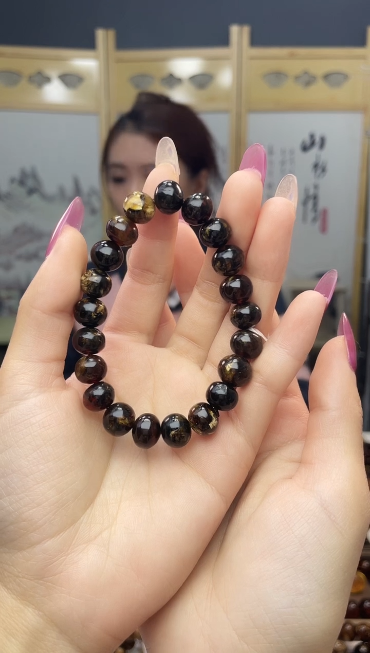 【闪购商品】琥珀裸石未镶嵌10+黑花手串