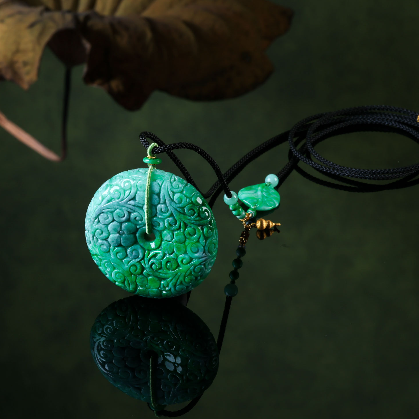 【意婵】（47mm）18K金天然缅A老翡翠平安扣项链-917299