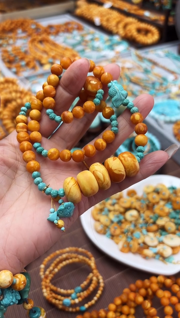 【闪购商品】琥珀裸石未镶嵌花蜡饼子DIY 项链