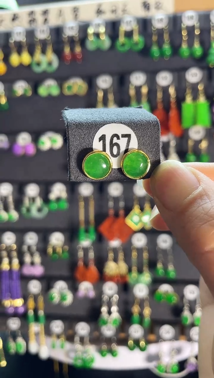 【闪购商品】翡翠耳饰银S925镶嵌老167