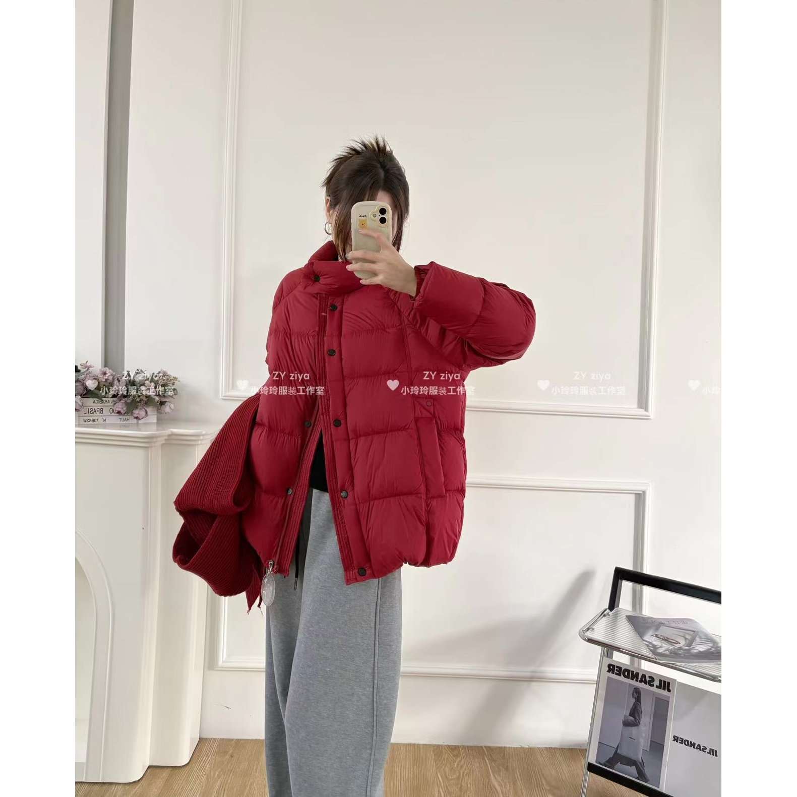 时尚百搭围巾连帽泡芙90羽绒服外套8563