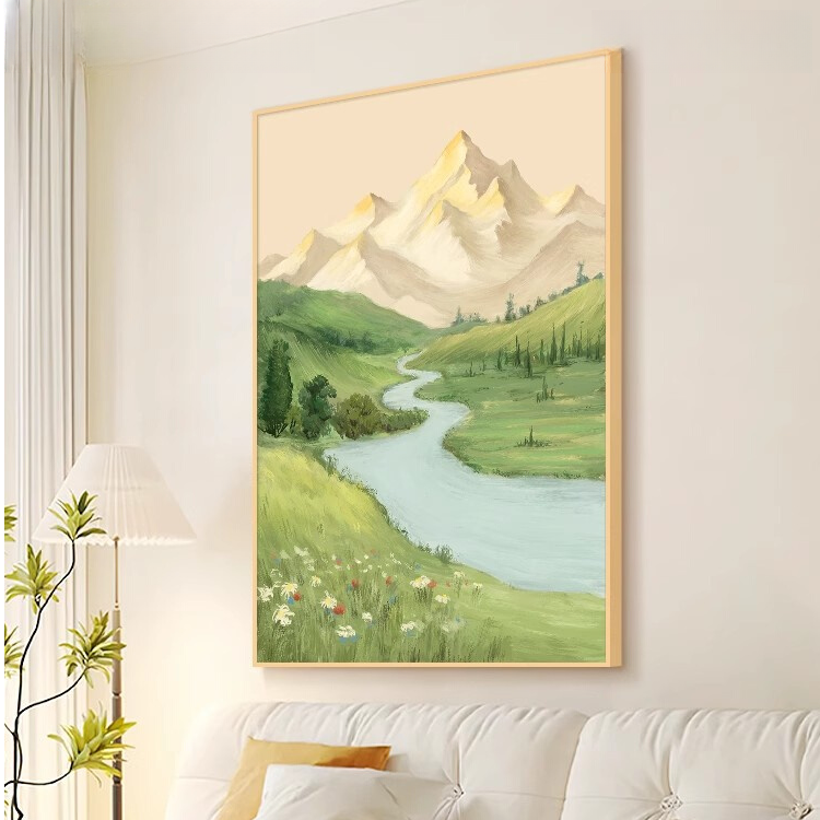 山水画2025新款客厅装饰画沙发背景墙挂画原木奶油风日照金山玄关