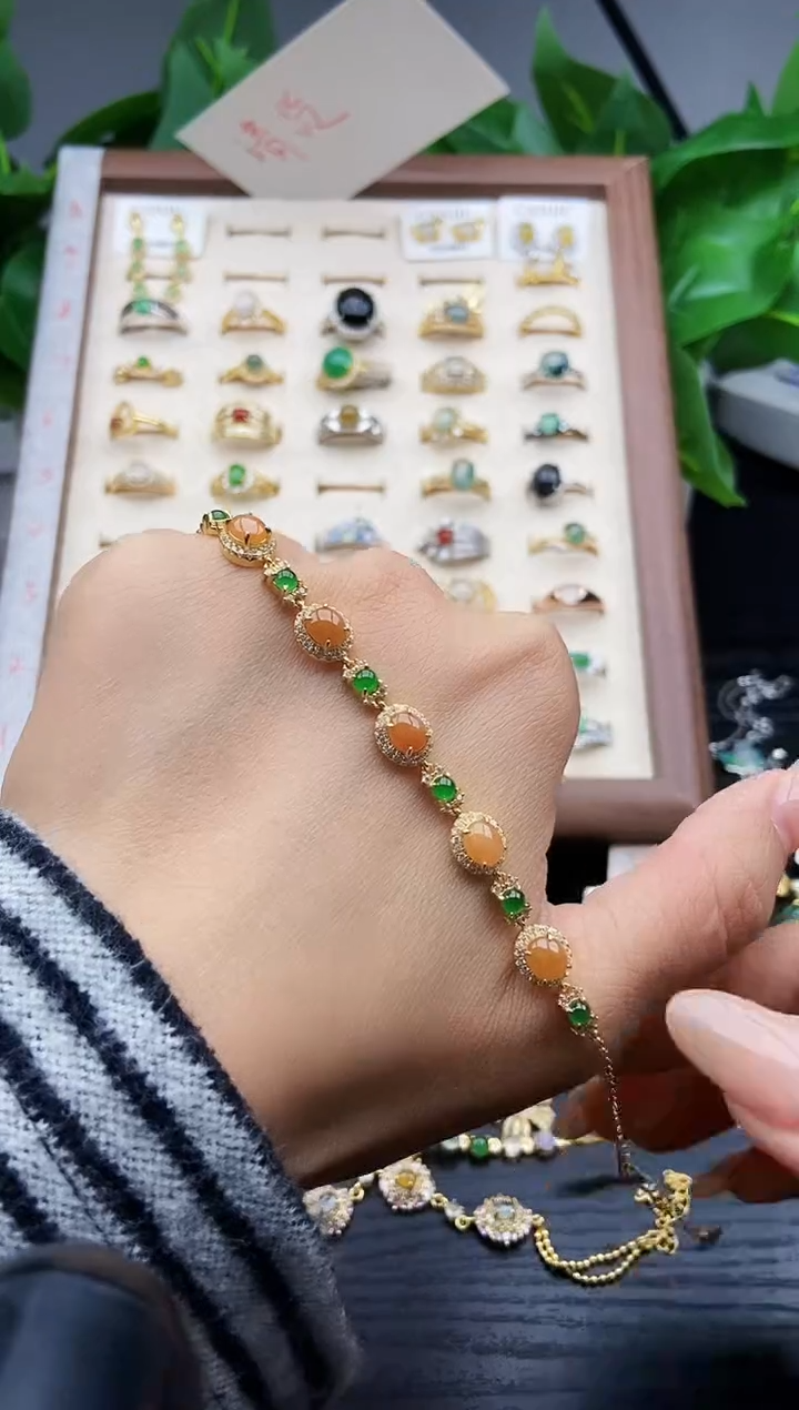 银S925镶嵌手链翡翠12