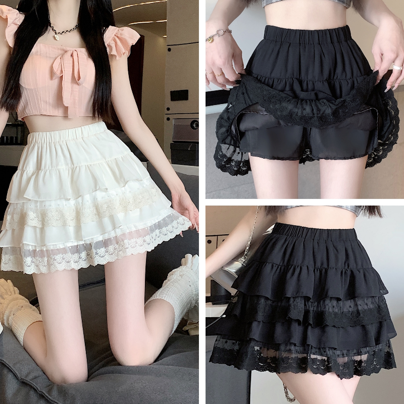 白色蕾丝蛋糕裙半身裙女夏季高腰a字裙芭蕾风公主蓬蓬裙短裙