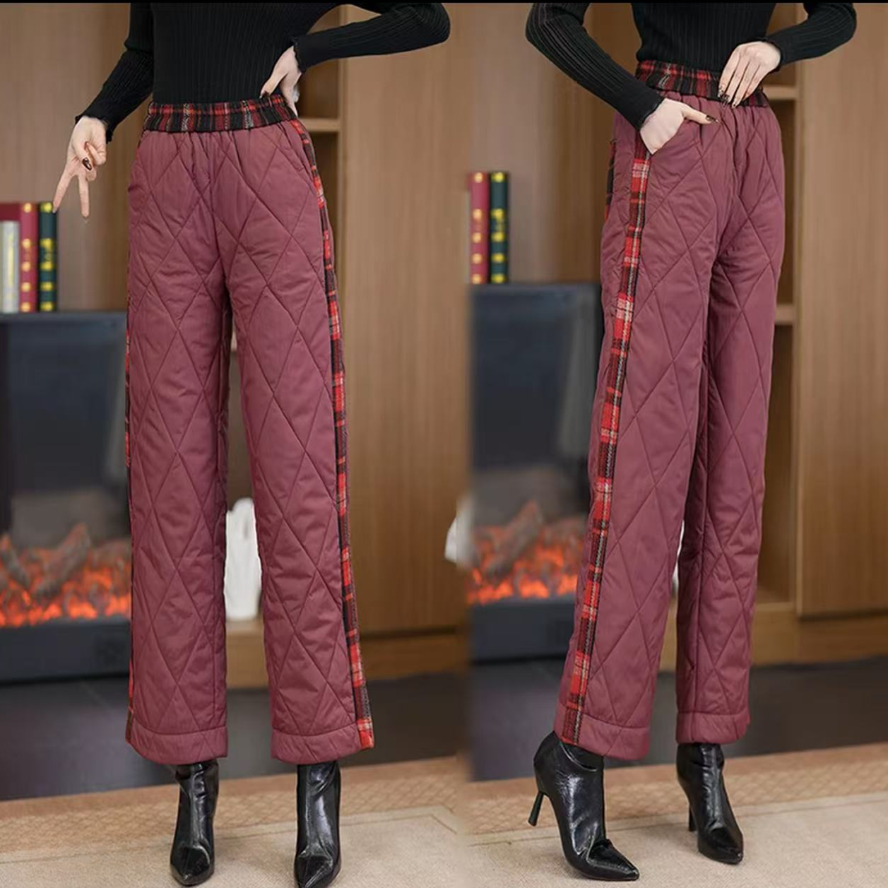 【运补5】高腰显瘦加厚保暖棉裤毛呢阔腿裤女士冬季保暖夹棉长裤女