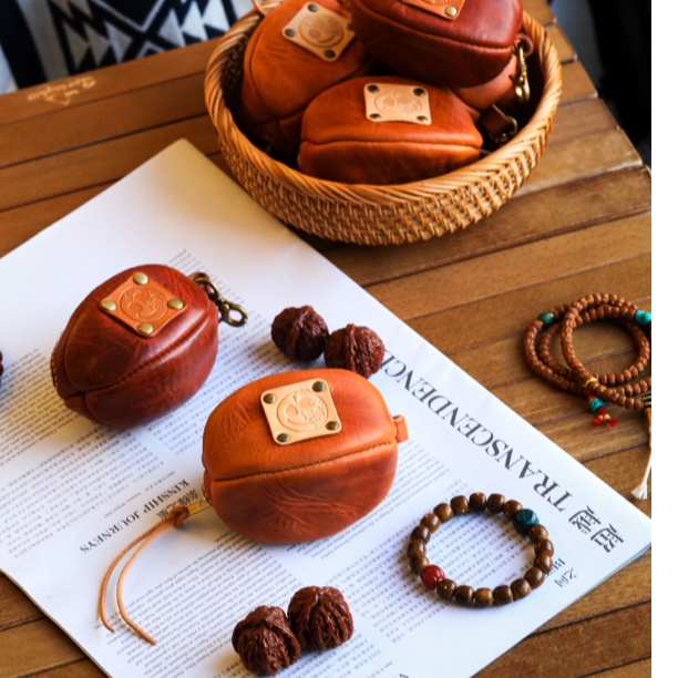 【觉器质造】霍尔文喜樂文玩包|核桃手串零钱腰包真皮高档收纳包