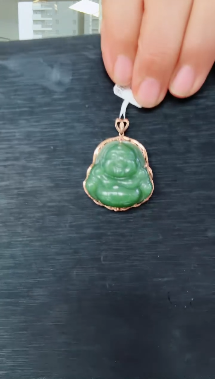 和田玉18K金镶嵌颈饰86佛公