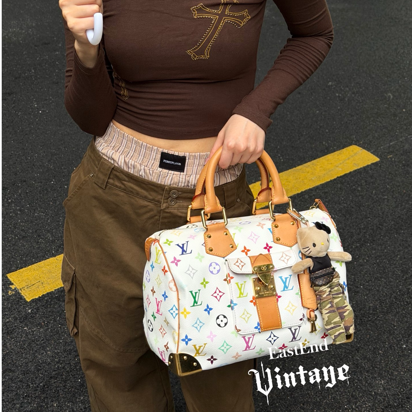 95新 LouisVuitton/路易威登 東区-白三彩30speed手提包/65967