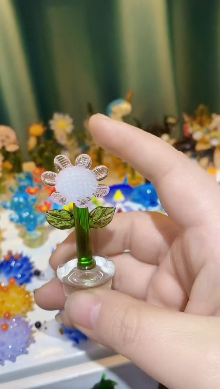 【闪购商品】琉璃手工艺品粉色向日葵盆栽