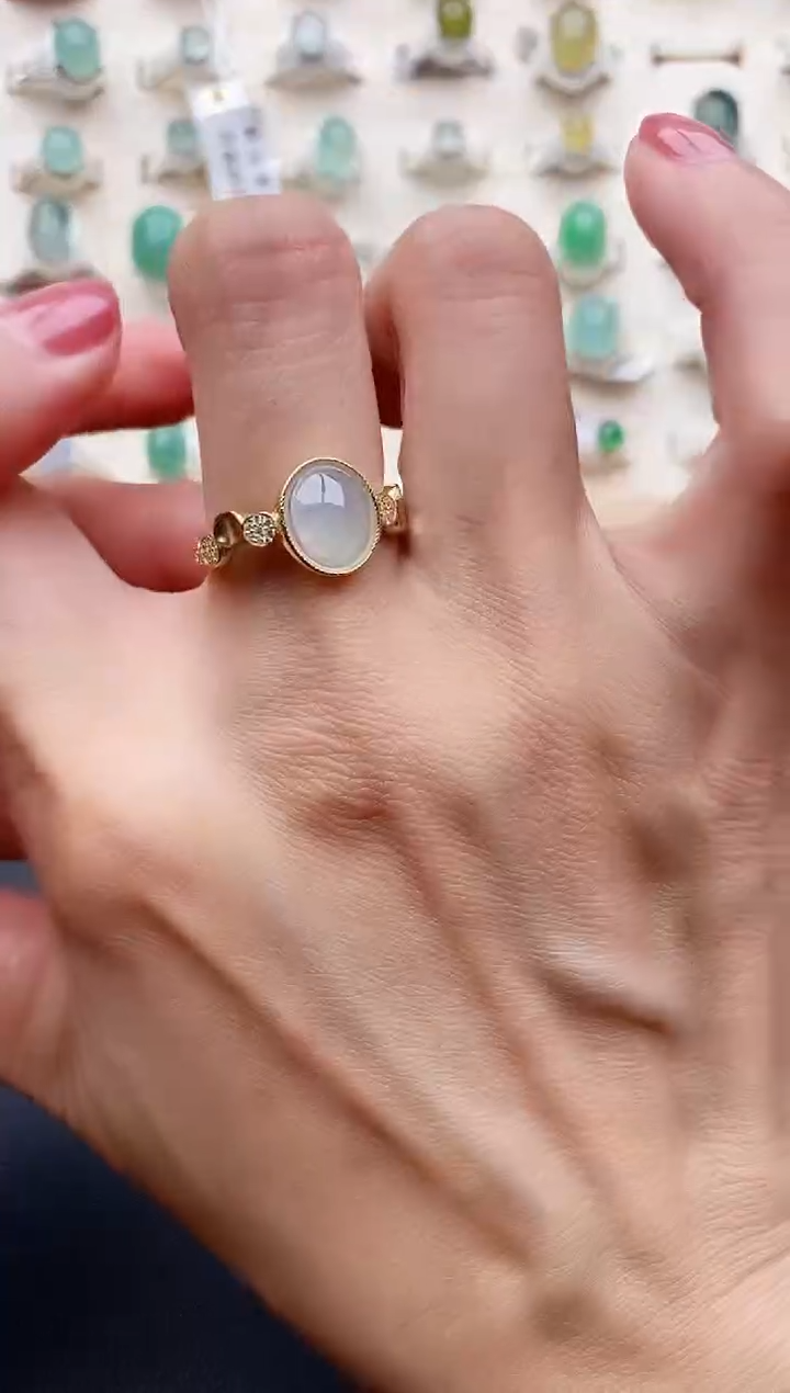 【闪购商品】翡翠戒指银S925镶嵌缅甸天然翡翠222   7-6