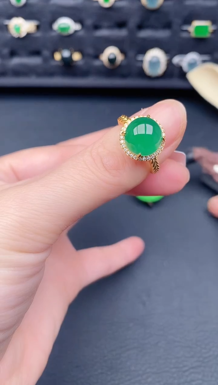 银S925镶嵌戒指翡翠天然a货翡翠449