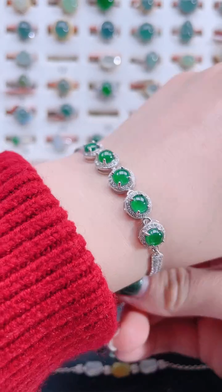 银S925镶嵌手链翡翠天然翡翠