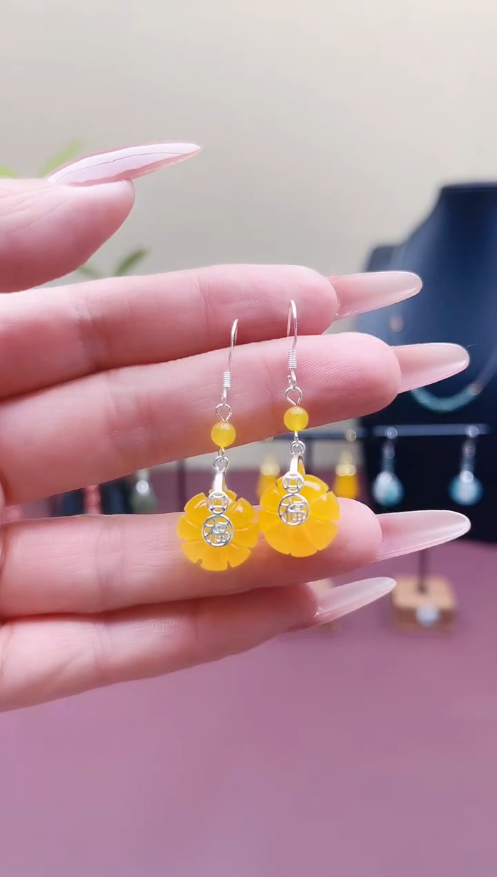 未镶嵌耳饰玛瑙/玉髓00黄色南瓜