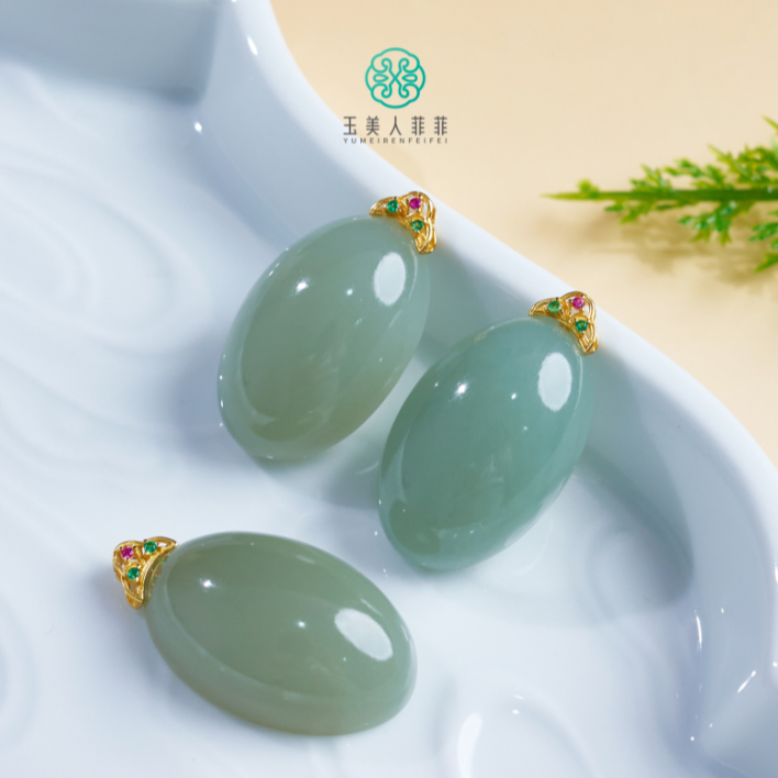 菲菲珠宝好~S925和田玉蛋面吊坠约28*18mm/多样性发一