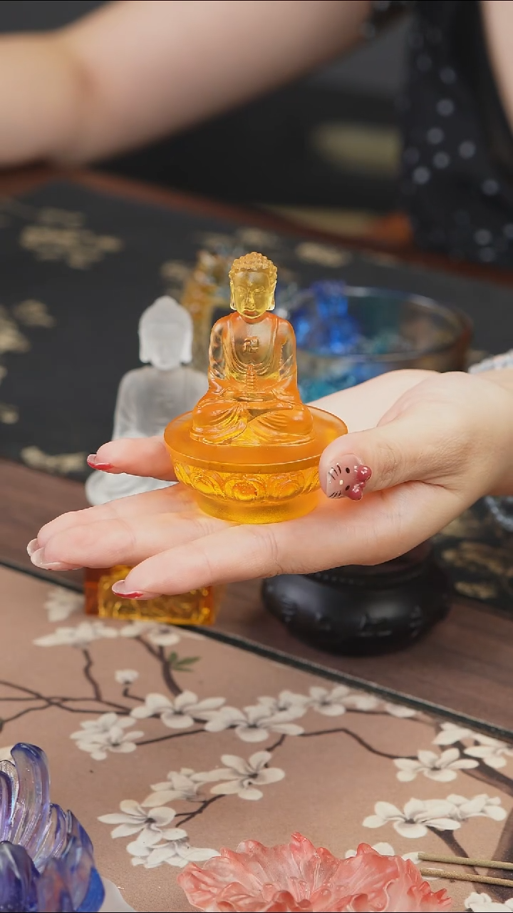 手工艺品琉璃黄色药师佛茶宠摆件