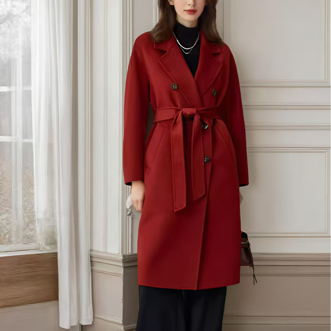 [依易原创]赫本风气质高级感轻奢遮肉简约廓形大衣W92701