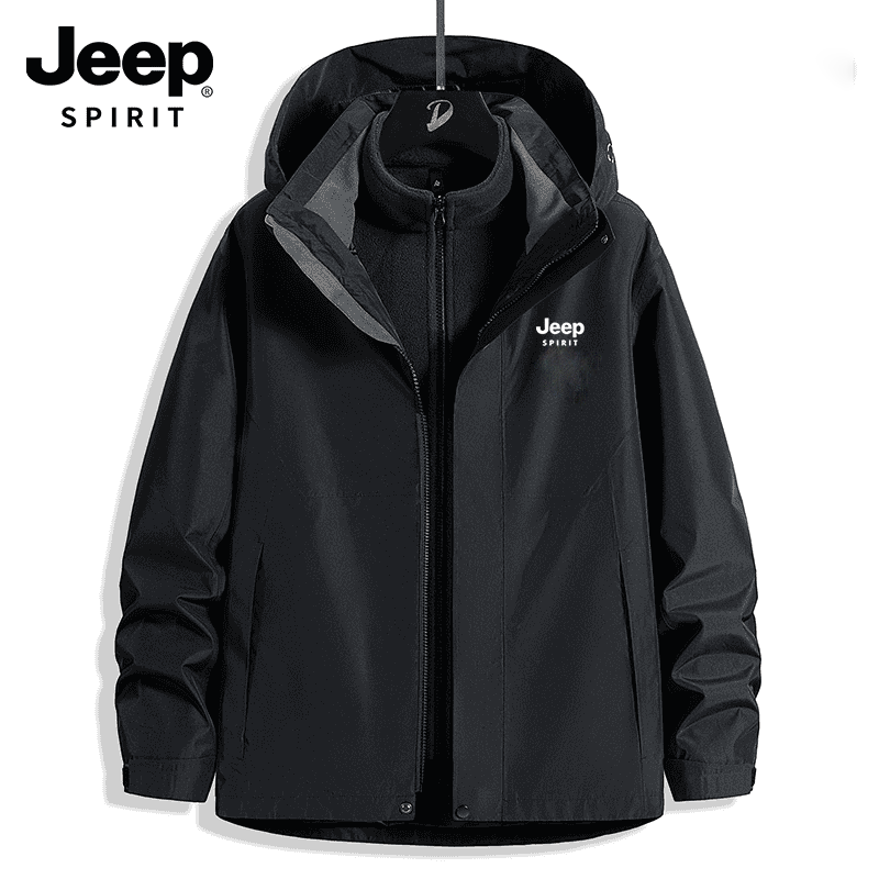 JEEPSPIRIT吉普秋冬户外三合一可拆卸两件套防水登山保暖外套男