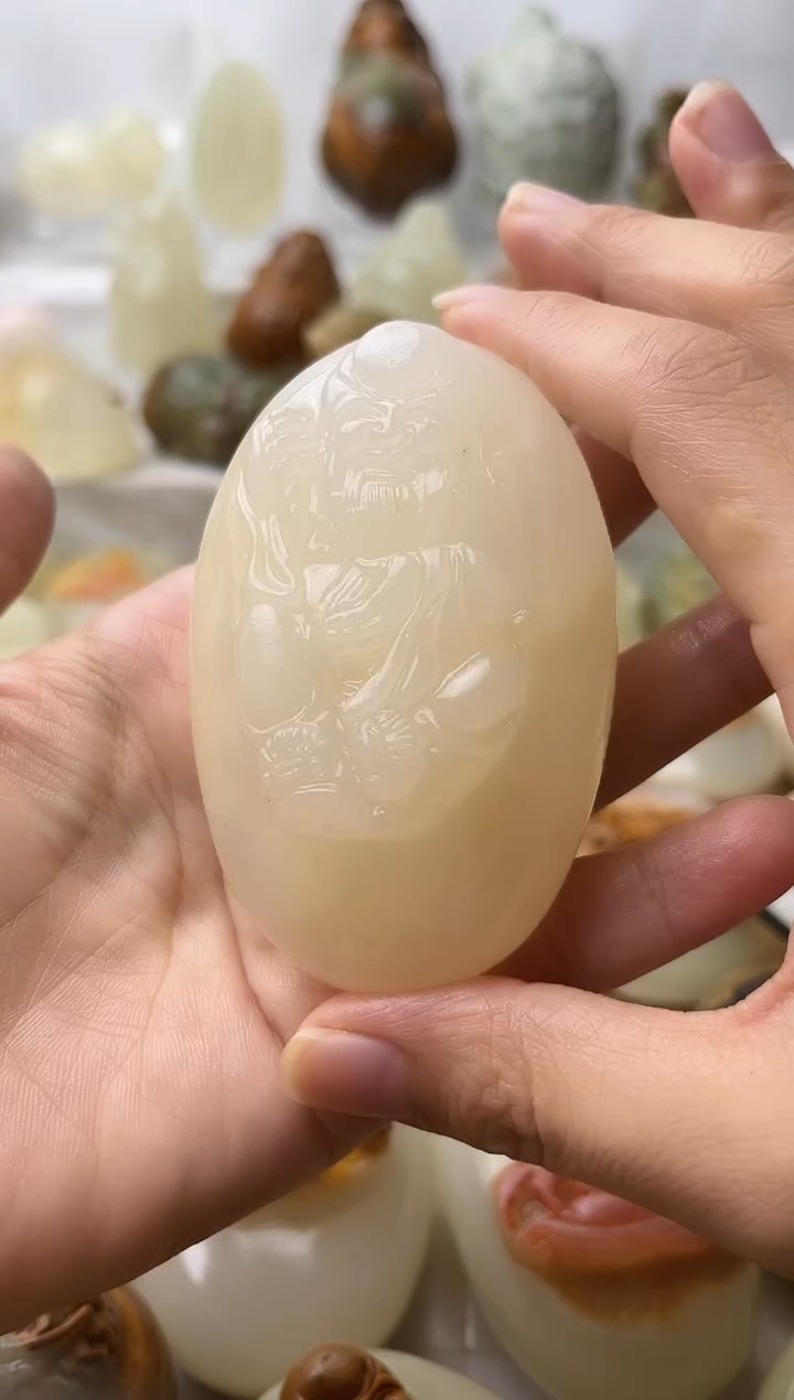 石材方解石手把摆件不退换寿星微瑕