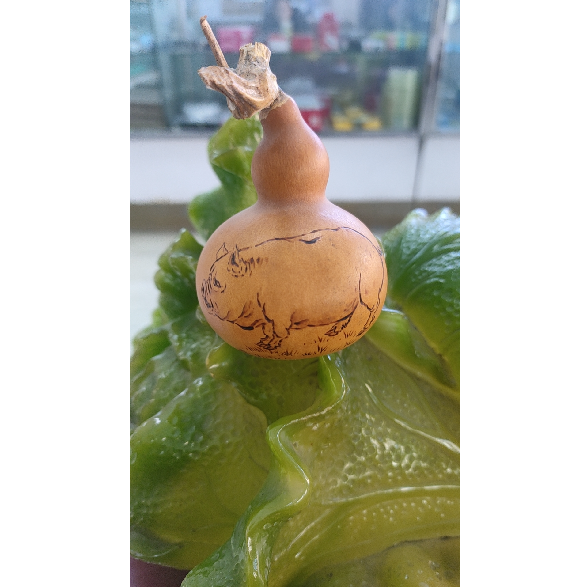 9年老葫芦 纯手工烙画小亚腰葫芦《富贵小猪》5cm右右
