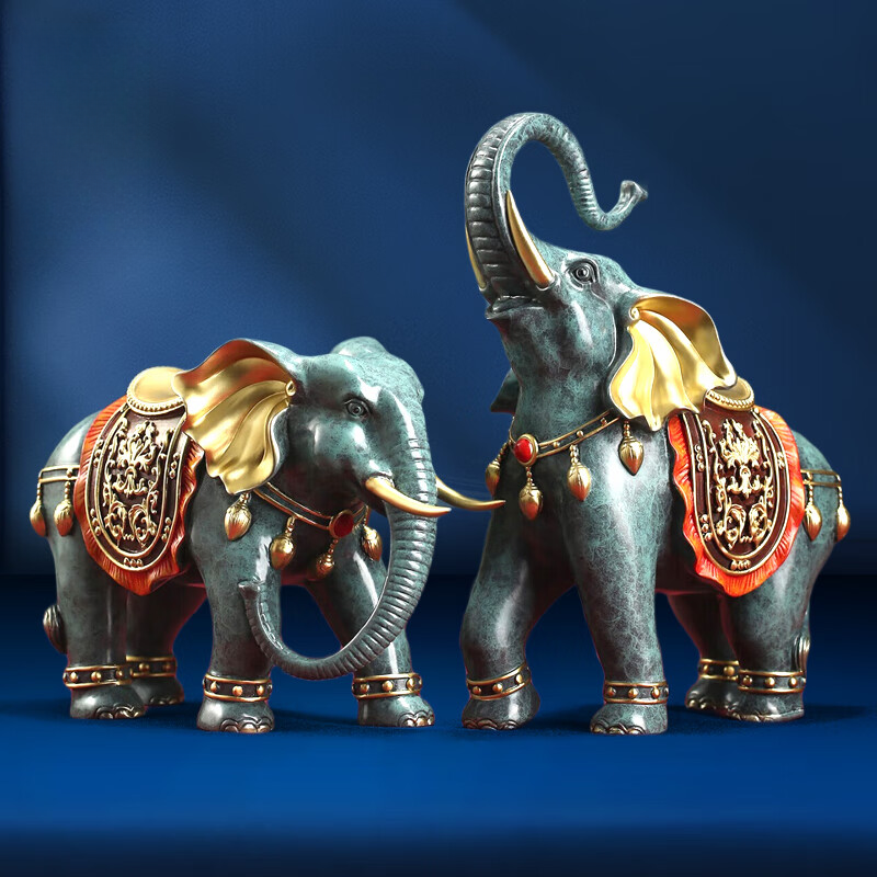 吉满缘铜大象摆件一对大象客厅电视柜装饰品乔迁结婚开业礼品