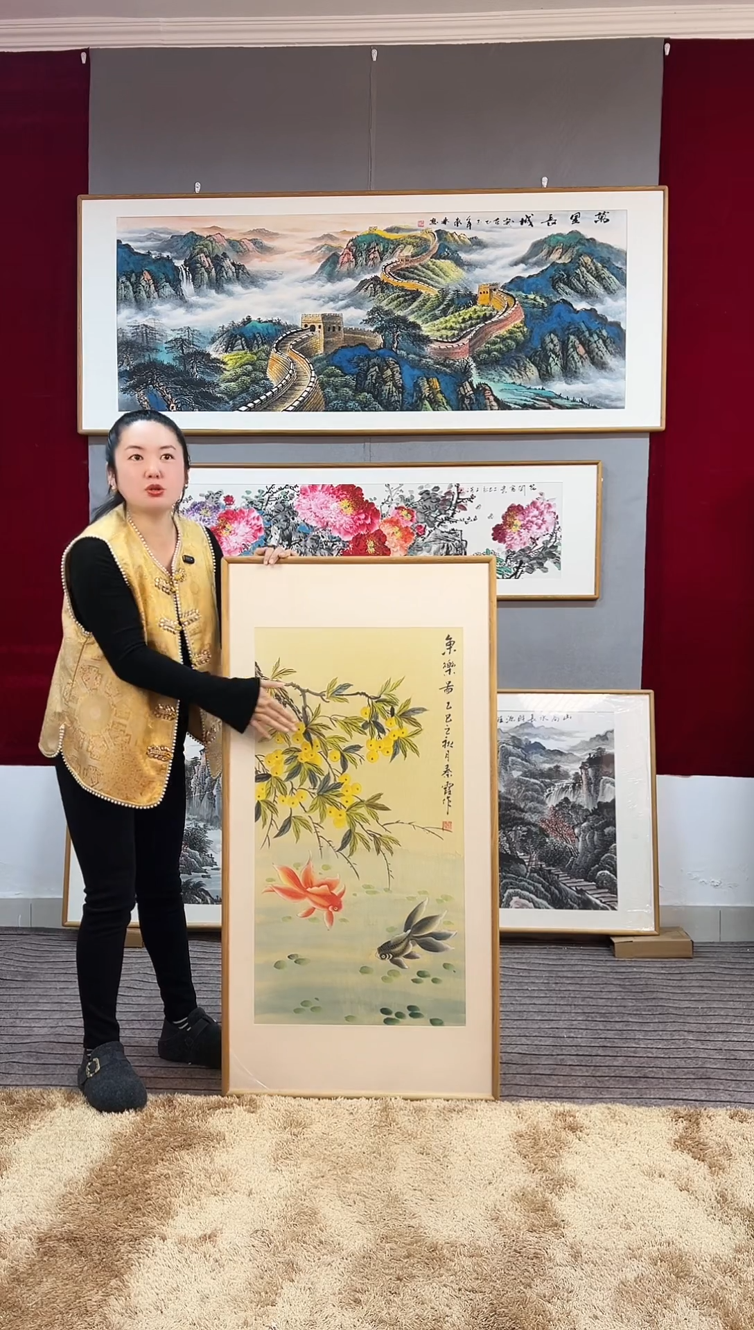 国画手绘鱼乐图122*62尺寸