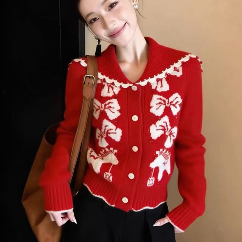 xiaoL水滴钉珠开启新年新篇章红色毛衣