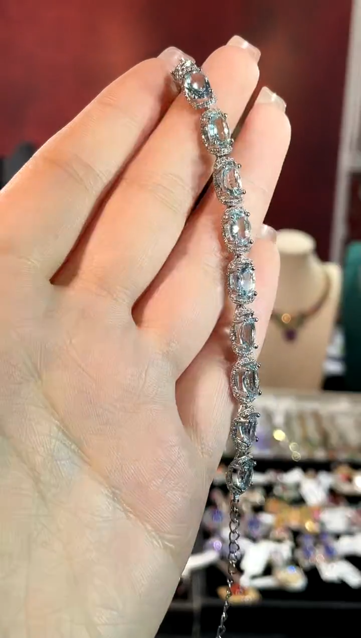 海蓝宝石手链银S925镶嵌手链