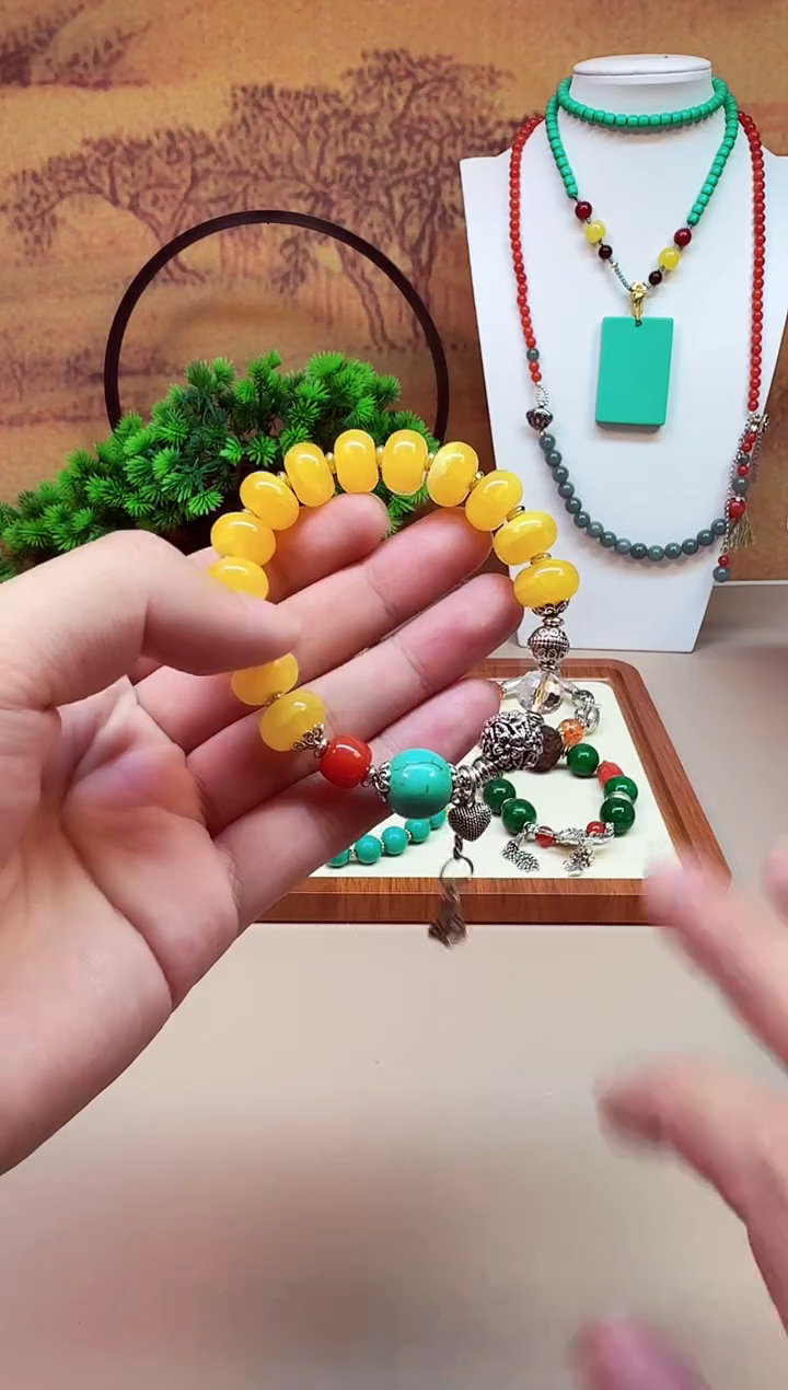 银S925镶嵌蜜蜡手链S522