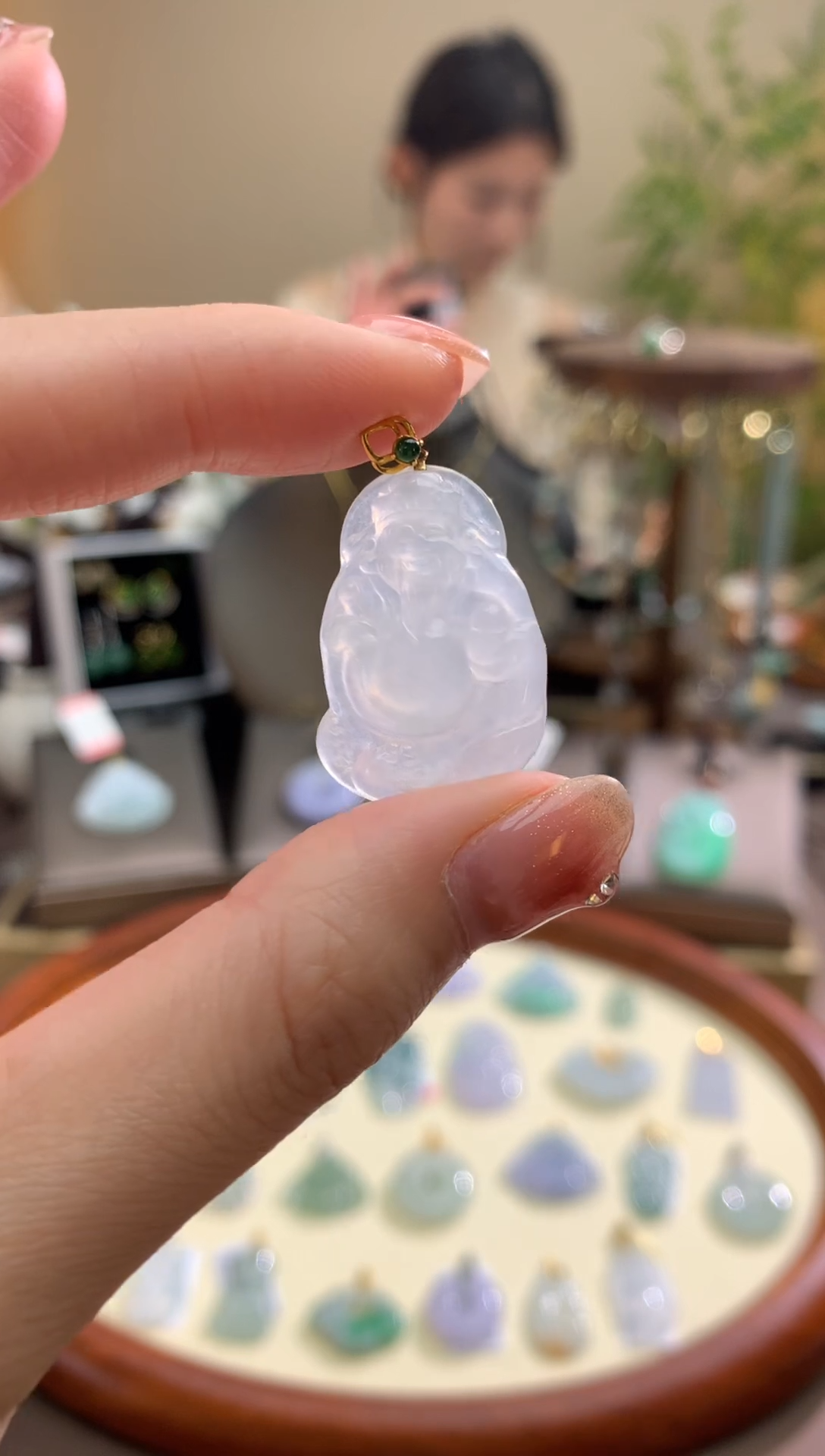 【闪购商品】翡翠颈饰18K金镶嵌财神