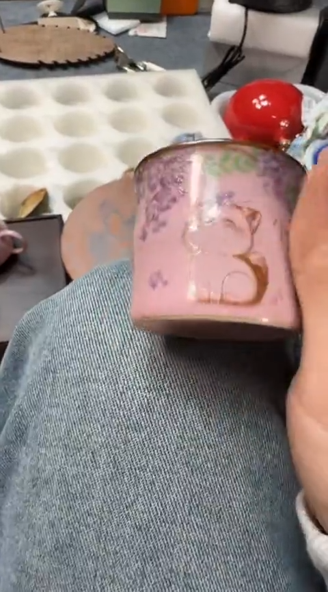 摆件陶茶具茶具茶具紫藤花猫咪竹节杯