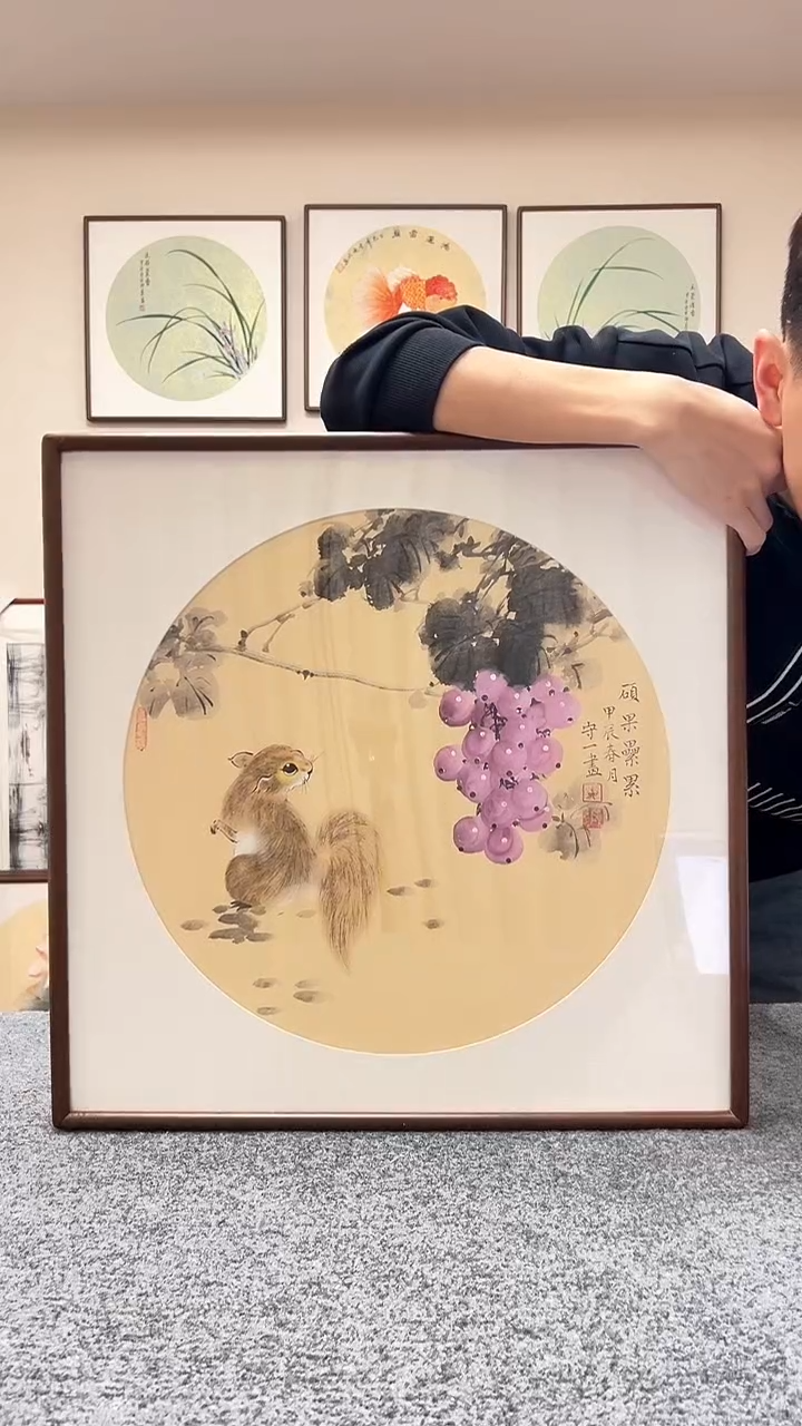 【闪购商品】书法三尺斗方52x52松树葡萄胡桃木