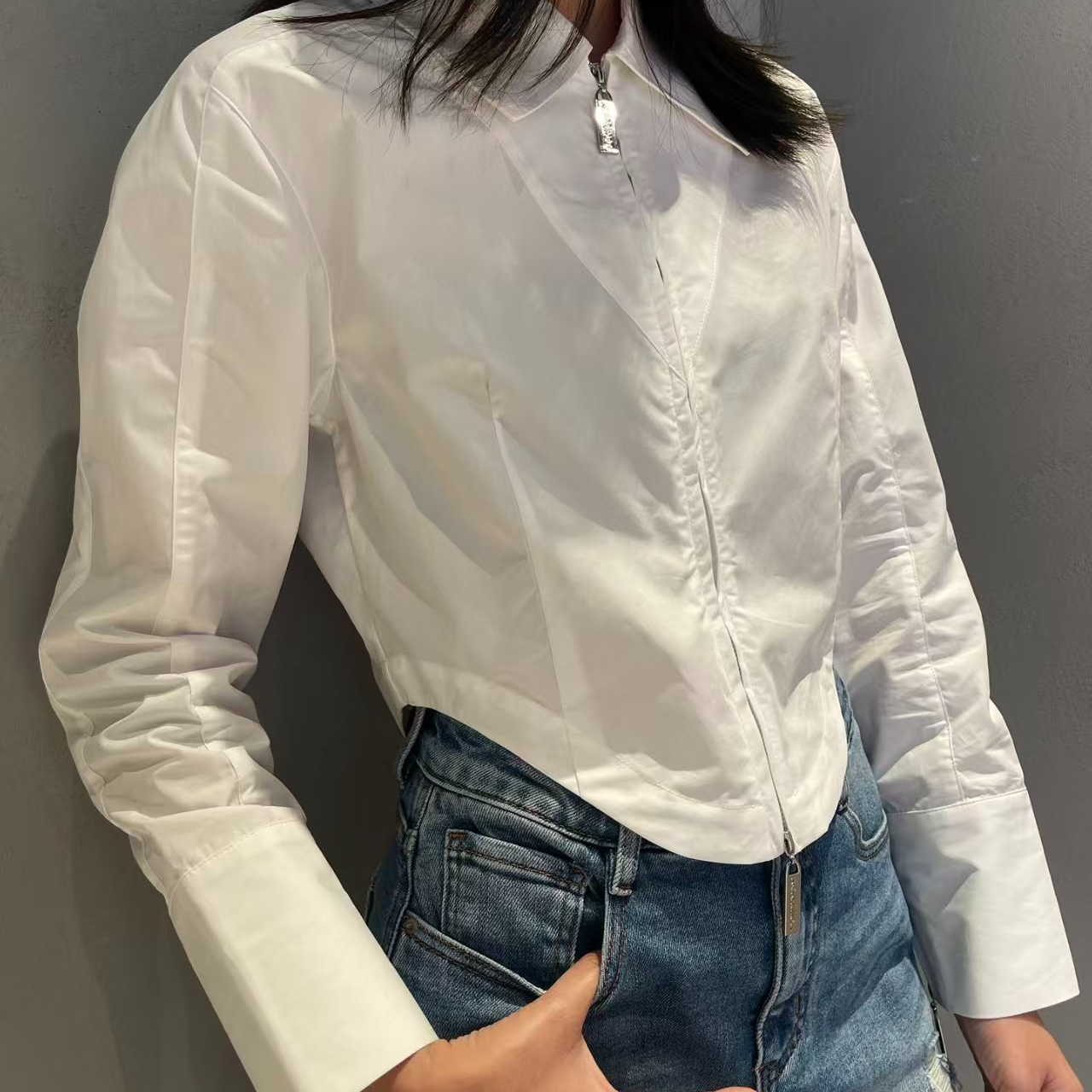 翻领韩版薄款法式不褪色长袖衬衫短款打底秋季简约