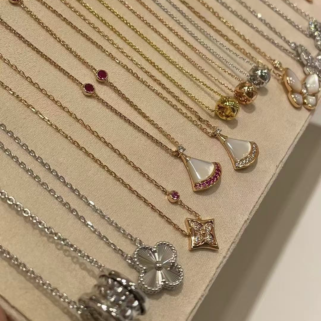 #粉色专享#003 白色老花项链百搭时尚款镶嵌金色轻奢