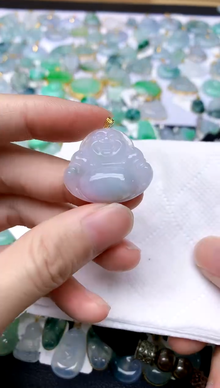 颈饰18K金镶嵌翡翠天然A货翡翠