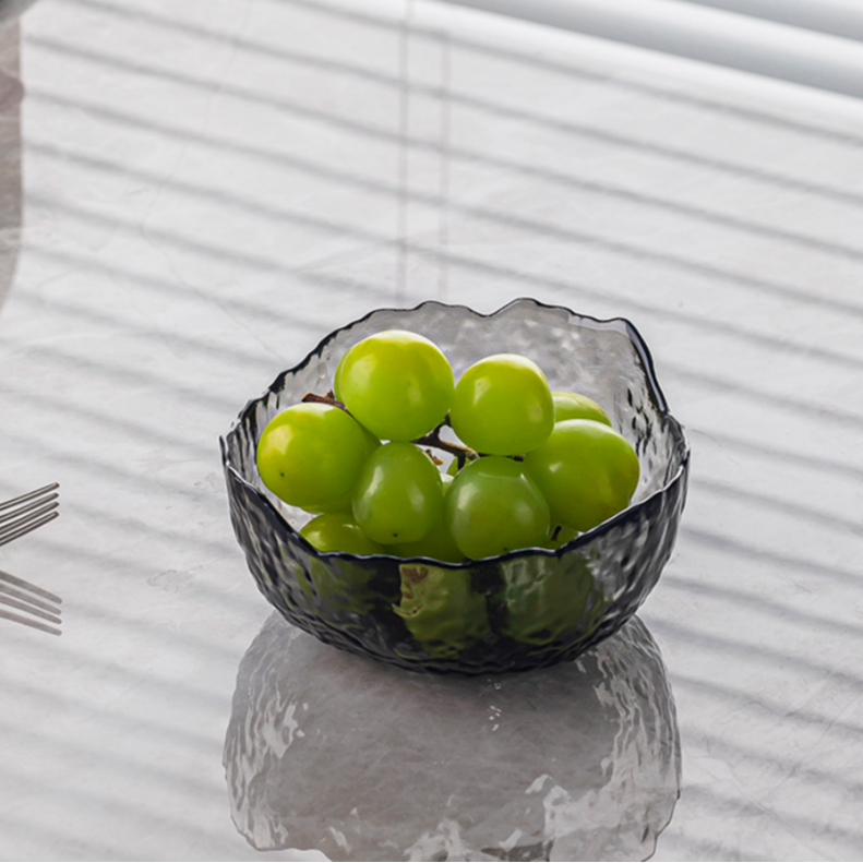 透明玻璃碗网红家用创意水果盘日式沙拉碗餐具简约个性金边锤纹