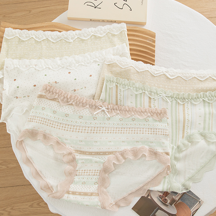 蕾丝花边少女三角裤透气柔软加长裆舒适中腰女士内裤新款YTX3930