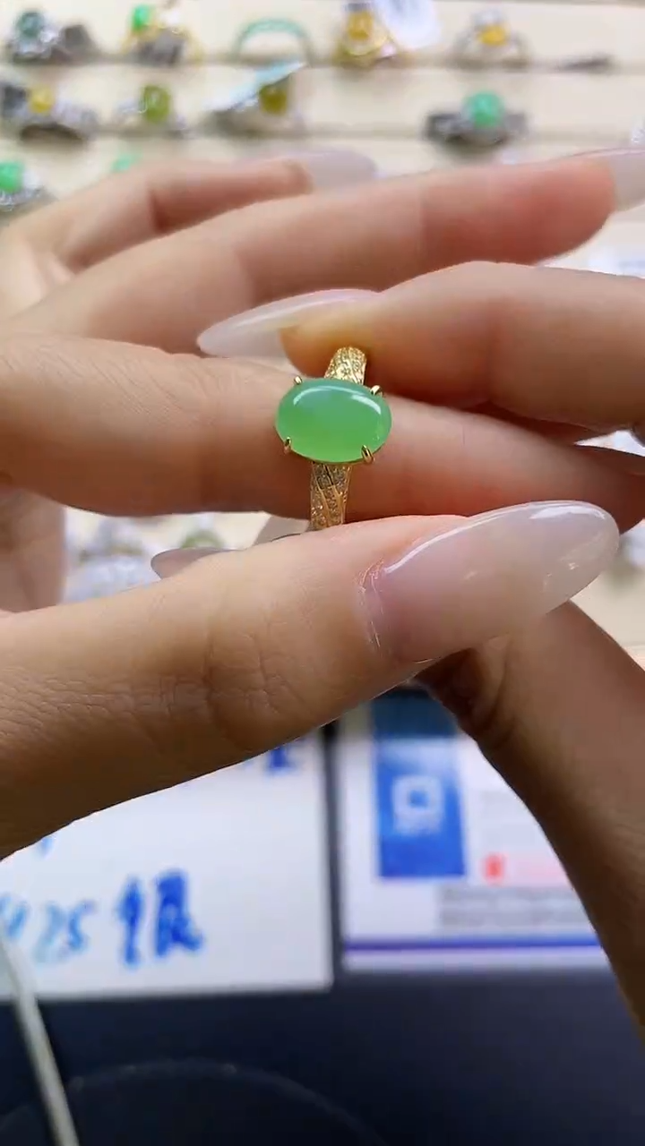 银S925镶嵌戒指翡翠翡翠 蛋面 银S925镶嵌