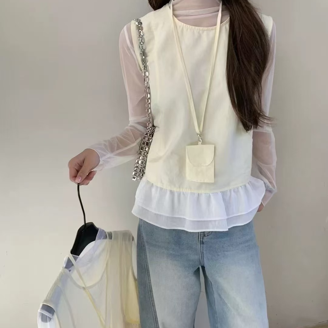 Q3513【特价-占单者限购】简约风淑女小衫韩系时尚马甲套装带小包