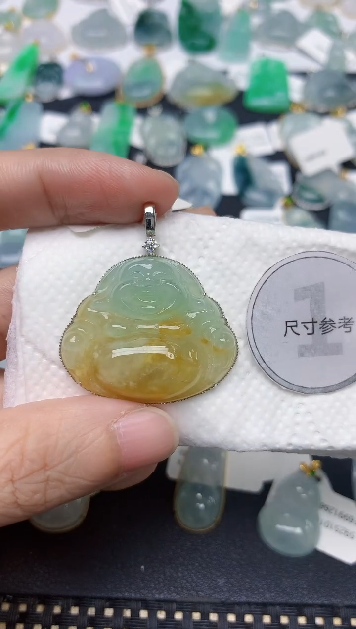 颈饰18K金镶嵌翡翠天然缅甸A货翡翠