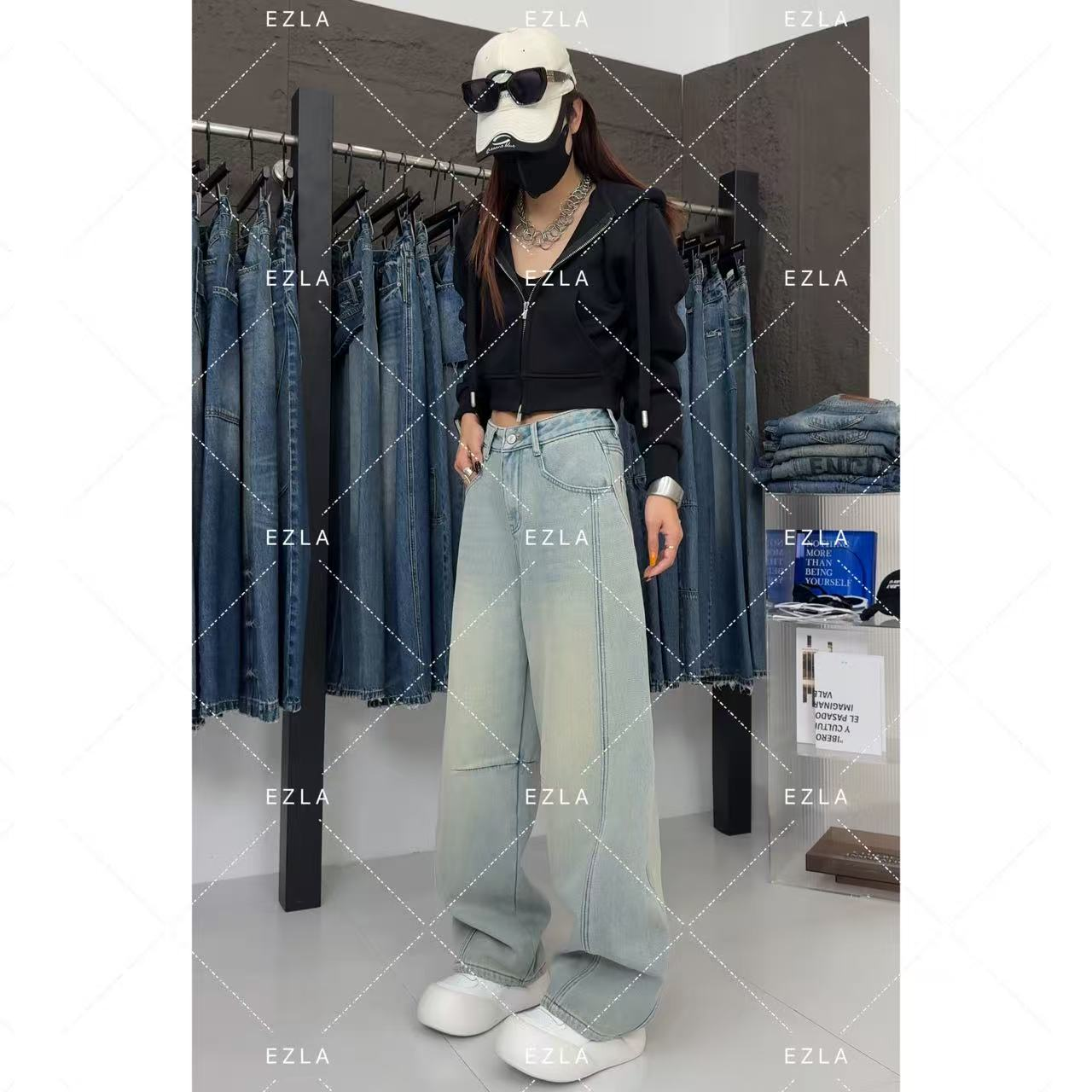 EZ8615新款2025爆款加绒加厚保暖秋冬显瘦时髦洋气弯刀牛仔裤子女