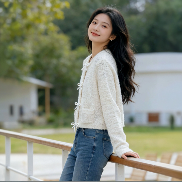 AEROBI ACTIVE 羊毛暖柔蝴蝶结开衫214