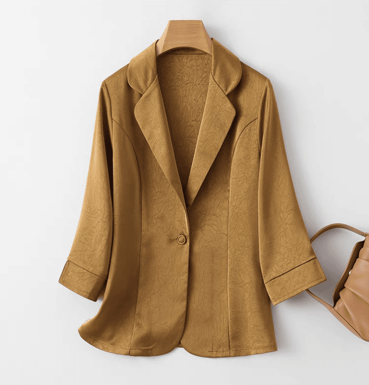 【粉丝福利】D501早春高端西装外套女2025年新款高级感缎面西服上衣